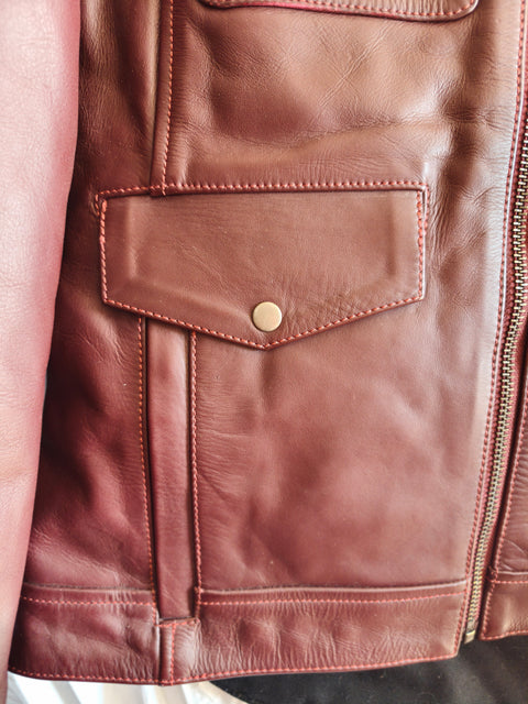 OXBLOOD LEATHER JACKET SAMPLE - SIZE XS/S