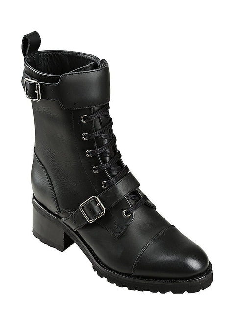 Motorcycle Boots Lace Up Buckle Boots Womens Wide Motorcycle Boots