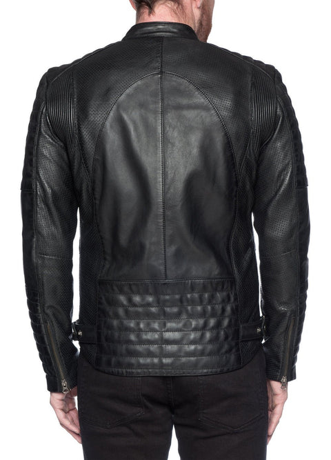 TIGHA Men's Biker Leather Jacket Black Size M